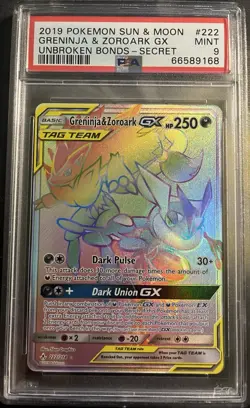 Pokemon Greninja & Zoroark GX (Secret) 222/214 Sm-Unbroken Bonds Holo PSA 9 - Image 1