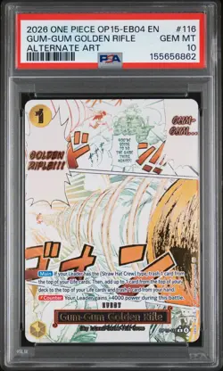 2026 ONE PIECE OP15-EB04-ADVENTURE ON KAMI'S ISLAND GUM-GUM GOLDEN RIFLE PSA 10 - Image 1