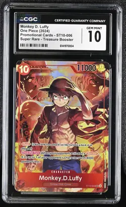 CGC 10 GEM MINT Monkey.D.Luffy (Treasure Booster) ST10-006 One Piece Promo - Image 1