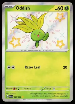 Oddish 092/091 Holo Shiny Rare Paldean Fates Pokemon Card - Image 1