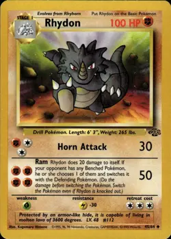 Rhydon Uncommon Jungle 45/64 Fighting Unlimited Pokemon Card - Image 1