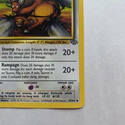 💥 Tauros 47/64 Jungle 1st Edition Stamp Non Holo Foil Pokemon 1999 Vintage Card - Image 5