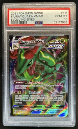 2021 Pokemon SWSH Evolving Skies Rayquaza VMAX #111/203 PSA 10 GEM MINT - Image 1