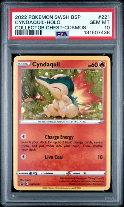 Pokemon Swsh Black Star Promo 221 Cyndaquil Holo Collector Chest Cosmos PSA 10 - Image 1