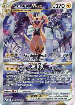 Zeraora VSTAR GG43/GG70 Holo VSTAR Rare Crown Zenith Galarian Gallery Pokemon NM - Image 1