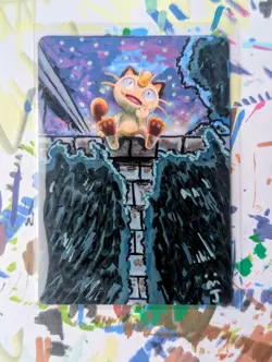 Meowth full art custom painting by JWindArt ACEO custom Pokemon TCG - Image 1