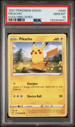 2021 POKEMON SWORD & SHIELD EVOLVING SKIES #049 PIKACHU PSA 10 - Image 1