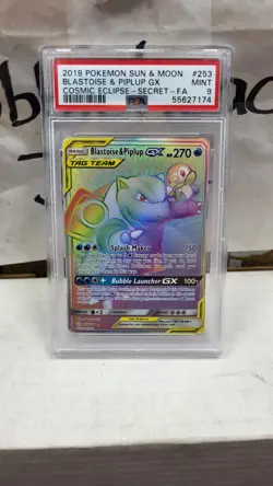 2019 BLASTOISE & PIPLUP GX SECRET TAG TEAM COSMIC ECLIPSE POKEMON PSA 9 #253 - Image 2