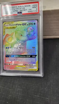 2019 BLASTOISE & PIPLUP GX SECRET TAG TEAM COSMIC ECLIPSE POKEMON PSA 9 #253 - Image 3