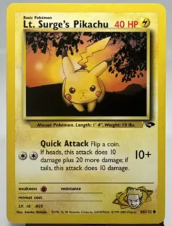 Pokemon TCG Lt. Surge's Pikachu 84/132 Gym Challenge Regular Card - Image 1