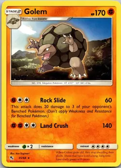 Golem 35/68 Rare Hidden Fates Pokemon Near Mint - Image 1
