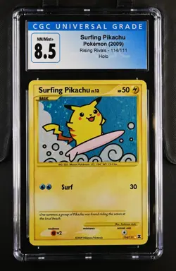 2009 Pokemon Rising Rivals Surfing Pikachu Secret Rare Holo #114 CGC 8.5 NM/MINT - Image 1