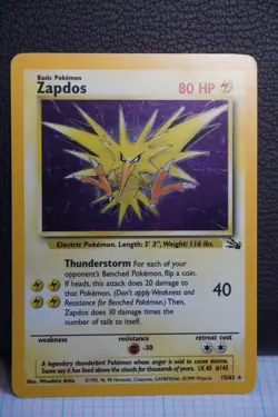 Pokemon 1999 Fossil Set: Zapdos 15/62 1st Edition Holo Rare MP - Image 3