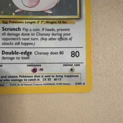 1999 Pokemon TCG Base Set Unlimited Chansey 3/102 Holo Rare English LP - Image 3
