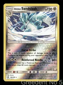 Alolan Sandslash 138/236 Rare Cosmic Eclipse Pokemon Reverse Holo Near Mint - Image 1