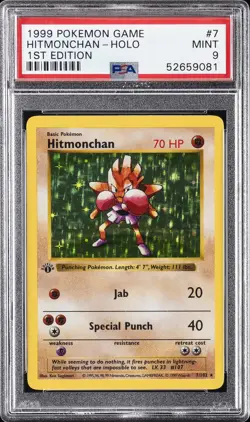 1999 POKEMON BASE SET 1ST EDITION #7 HITMONCHAN-HOLO PSA 9 - Image 1