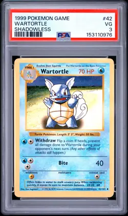 1999 POKEMON GAME SHADOWLESS #42 WARTORTLE PSA 3 - Image 1