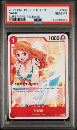 2022 ONE PIECE SUPER PRE RELEASE ST01-007 NAMI PSA 10 GEM MINT - Image 1