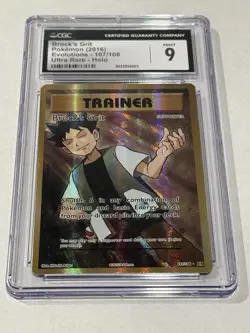 CGC 9 MINT Brock's Grit 2016 Evolutions 107/108 Ultra Rare Holo Pokemon Card - Image 1