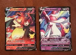 Pokemon Celebrations Lance’s Charizard V SWSH133 & Dark Sylveon V SWSH134 Cards - Image 1