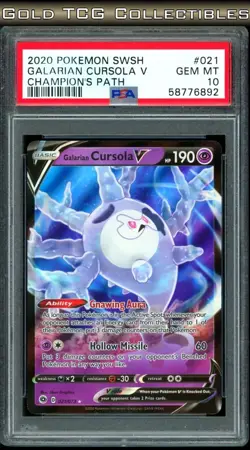 PSA 10 ⭐ Pokemon Galarian Cursola V 021 Champion's Path Graded Card - Image 1