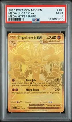 2025 POKEMON MEG EN-MEGA EVOLUTION MEGA HYPER RARE #188 MEGA LUCARIO EX PSA 9 - Image 1