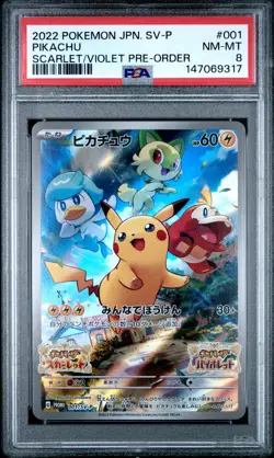 2022 POKEMON JAPANESE SV PROMO SCARLET & VIOLET PRE-ORDER #001 PIKACHU PSA 8 - Image 1