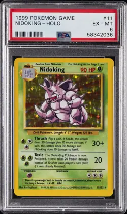 1999 POKEMON BASE SET UNLIMITED #11 NIDOKING-HOLO PSA 6 - Image 1