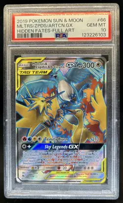 2019 Pokemon Hidden Fates Moltres & Zapdos ArticunoTag Team 66/68 PSA 10 Damage - Image 1