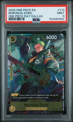 2025 One Piece En One Piece Day Dallas #113 Roronoa Zoro PSA 9 GEM MINT - Image 1