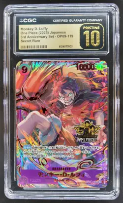 2025 ONE PIECE JP MONKEY D. LUFFY SECRET RARE OP09-119 CGC 10 PRISTINE O PT - Image 1