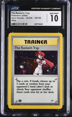 CGC 10 GEM MINT The Rocket's Trap Gym Heroes 1st Edition 19/132 Holo Pokemon - Image 1