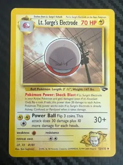 Pokemon TCG Gym Challenge Lt. Surge's Electrode 52/132 Uncommon Unlimited DMG - Image 1