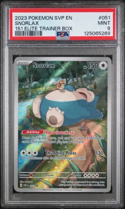 2023 POKEMON SVP EN-SV BLACK STAR PROMO 051 SNORLAX 151 ELITE TRAINER BOX PSA 9 - Image 1