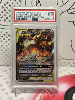 Pokemon 2019 TCG Reshiram & Charizard GX SM201 Black Star Promo Tag Team - PSA 8 - Image 1