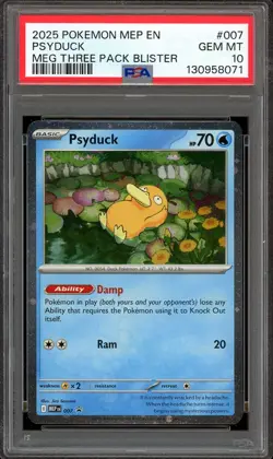 Pokemon Mega Evolution Three Pack Blister #007 Psyduck Cosmos Promo PSA 10 - Image 1