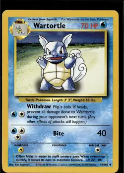 Wartortle 42/102 Uncommon Base Set Unlimited Pokemon Near Mint - Image 1