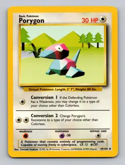 Porygon 39/102 Uncommon Base Set Unlimited Pokemon Lightly Played - Image 1
