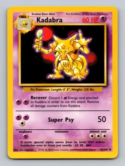 Kadabra 32/102 Uncommon Base Set Unlimited Pokemon Lightly Played - Image 1