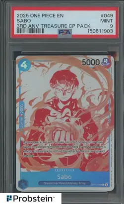 2025 One Piece EN 3rd Anniversary Treasure CP Pack #049 Sabo PSA 9 MINT - Image 1
