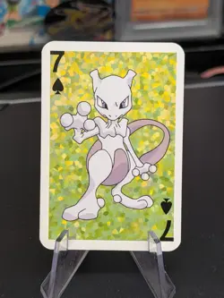PACK FRESH MINT 1999 Pokemon Mewtwo Bicycle Mini Poker Playing Card 7 OF SPADES - Image 1