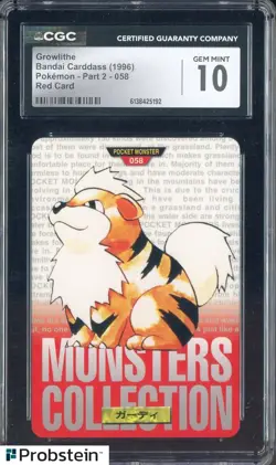 1996 VINTAGE Pokemon Bandai Carddass Red Card Growlithe CGC 10 GEM MINT - Image 1