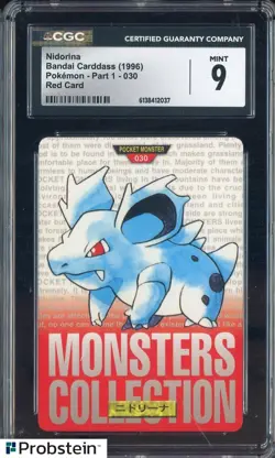 1996 VINTAGE Pokemon Bandai Carddass Red Card Nidorina CGC 9 MINT - Image 1