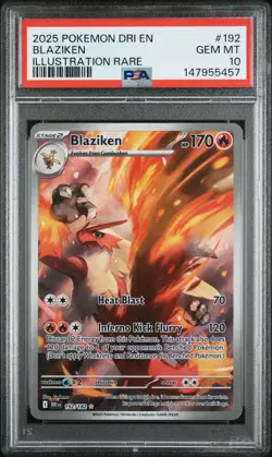 2025 POKEMON DRI EN-DESTINED RIVALS ILLUSTRATION RARE #192 BLAZIKEN PSA 10 - Image 1