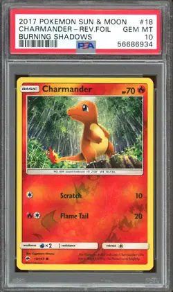 Pokemon TCG Sun & Moon Burning Shadows #18 Charmander Reverse Foil PSA 10 - Image 1