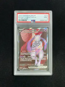 2025 Pokemon TCG English DRI EN 213/182 Team Rocket's Mewtwo ex PSA 9 HC22 - Image 1