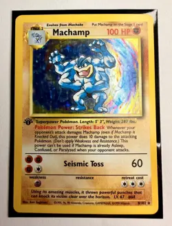 1999 Pokemon Base Set 1st Edition Machamp 8/102 Holo Rare 8/102 LP / MP - Image 1