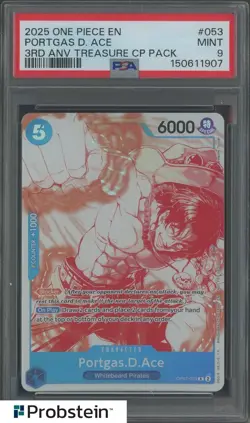 2025 One Piece EN 3rd Anniversary Treasure CP Pack #053 Portgas D Ace PSA 9 - Image 1