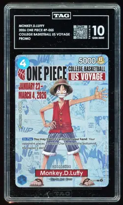 TAG GEM MINT 10 Monkey.D.Luffy College Basketball US Voyage P-055 One Piece 988 - Image 1