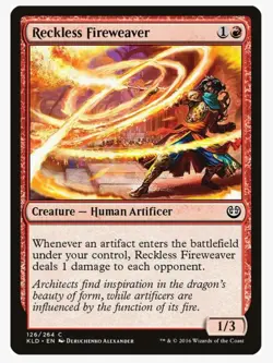 MTG Reckless Fireweaver #126 Kaladesh (KLD) Magic Card in Protective Sleeve - Image 1